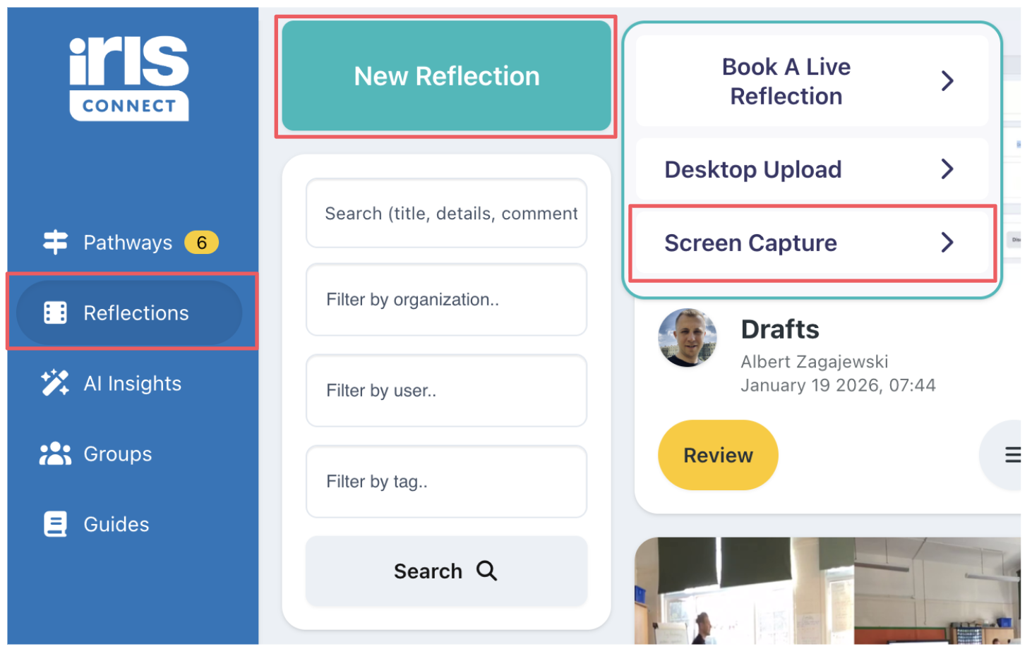 Where to find the Screen Capture option. Under "New Reflection".
