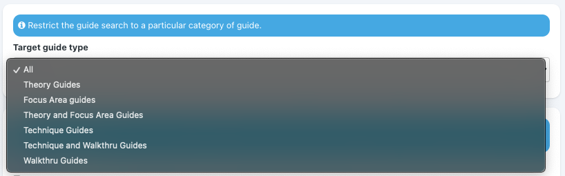 Guide Settings tab. Choose through the category of guides from the drop down menu. 