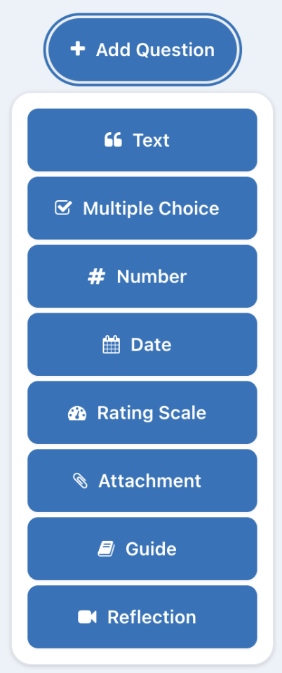 If clicking Add Question, choose from list of questions below. All listed below image in detail. 