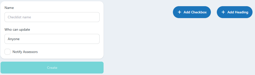 The box to fill out with information about your checklist. 