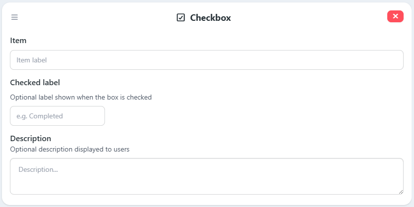 Checkbox options. Fill out boxes provided to complete. 