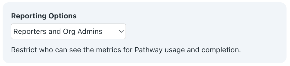 Reporting options listed. Select from the drop down options. 