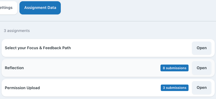 Assignments listed under the Assignment data tab. 