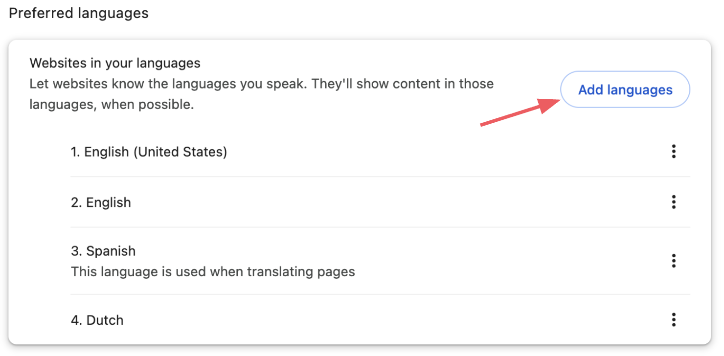 Preferred Languages list. 