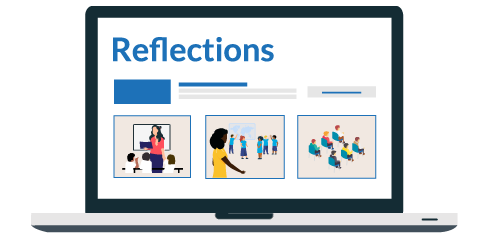 Decoration: Laptop showing 'Reflections' review page.
